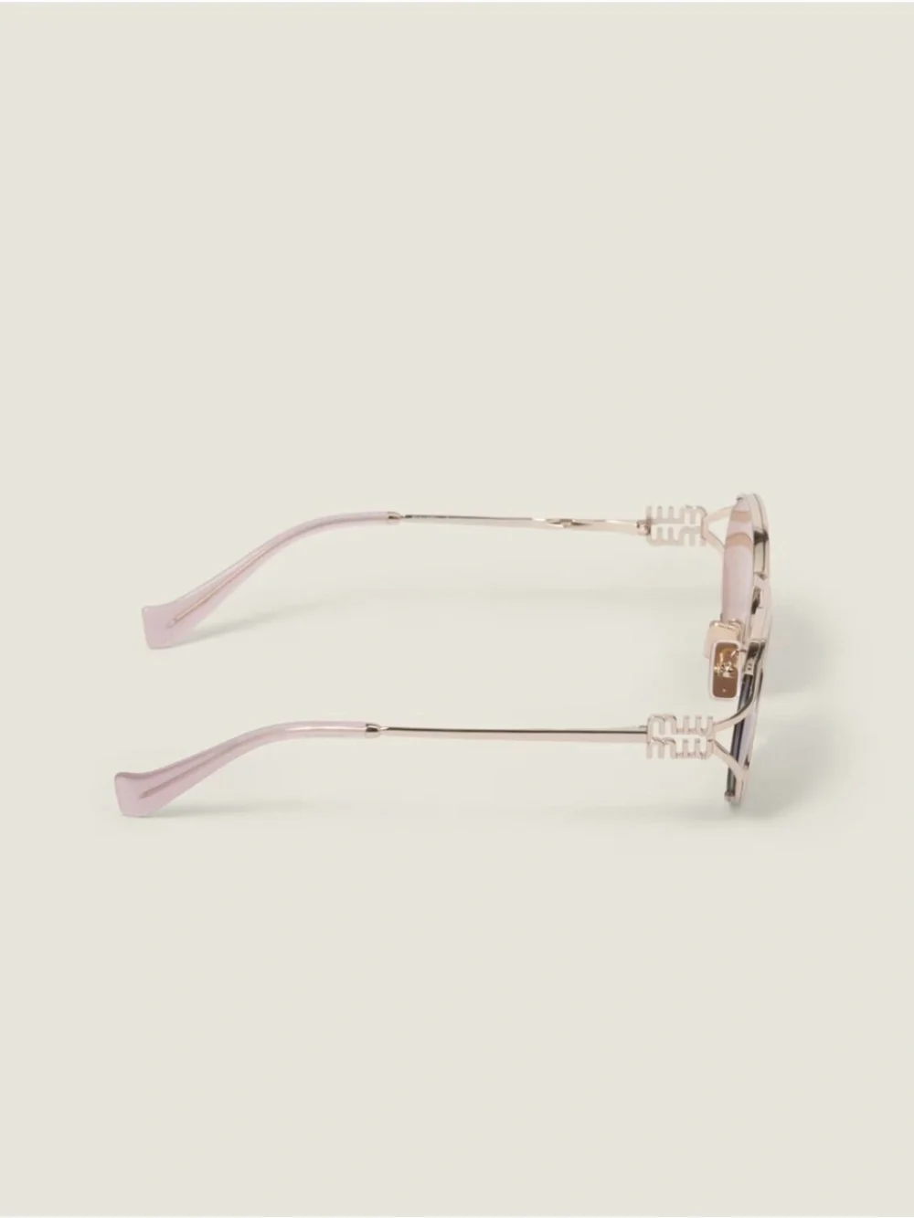 Miu Miu Beige and Gold Logo Rimless Sunglasses